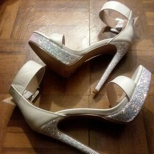 White sexy buckle straps high heels